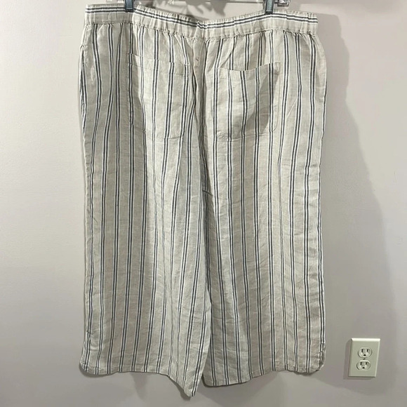 NWOT Coldwater Creek 100% Linen Pull On Wide Leg Crop Pants Striped L - Picture 6 of 15